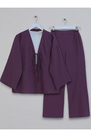 Crinkle Suit with Double Laced Front Trousers -Damson