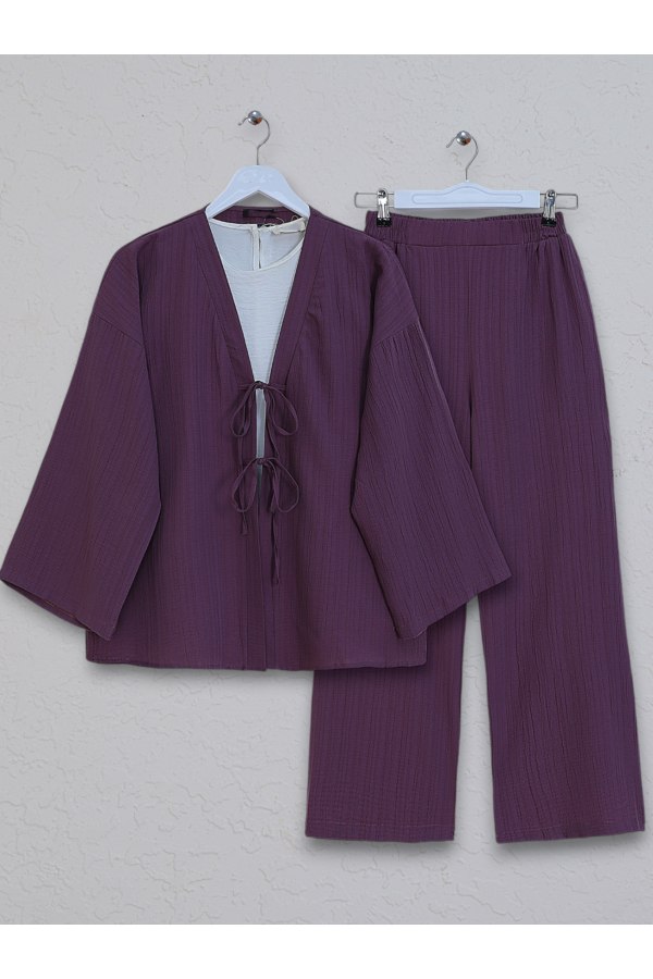 Crinkle Suit with Double Laced Front Trousers -Damson