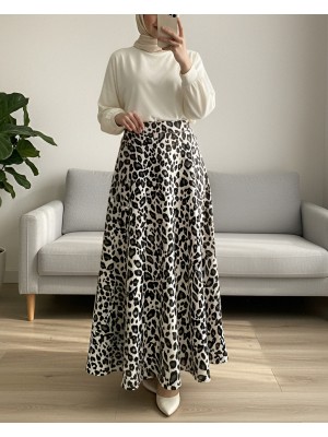 Leopar Desenli Scuba Etek -Bej