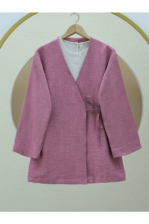 كيمونو من الكتان برباط جانبي -لون الكرز
