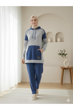 Kangaroo Pocket Two-Tone Suit -Grey