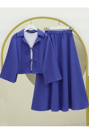 Front Tie Skirted Crinkle Suit -Lilac