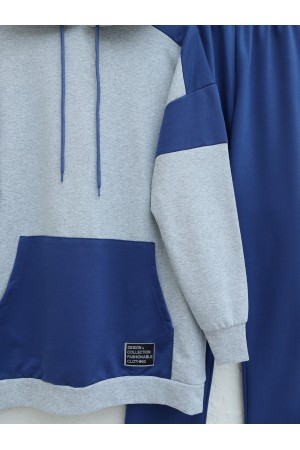Kangaroo Pocket Two-Tone Suit -Grey