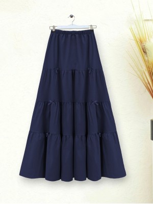 Kurdele Detaylı Parçalı Beli Lastikli Etek -Laci