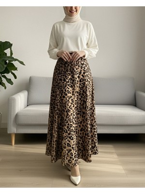 Leopar Desenli Scuba Etek -Vizon