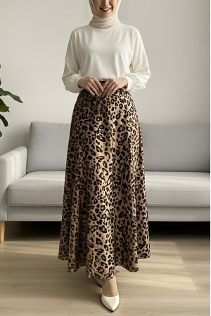 Leopard Print Scuba Skirt -Mink color
