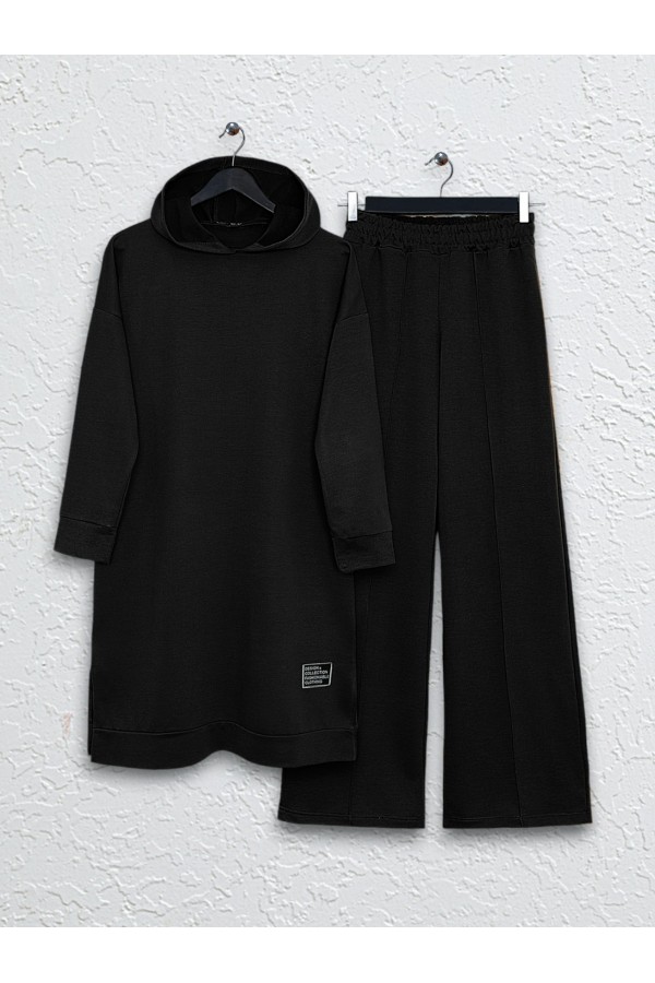 Hooded Slit Grass Suit -Black