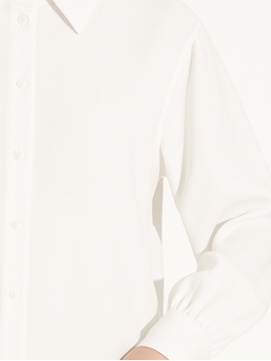 Düğmeli Oversize Düz Gömlek -Beyaz