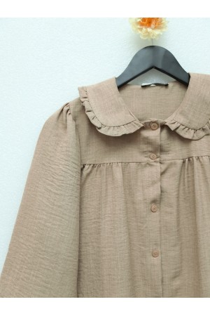 طفل طوق زر أسفل سترة   -تدرجات البيج