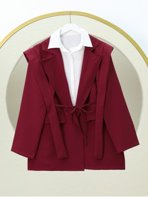 Cep Detaylı Beli Bağlamalı Ceket -Bordo