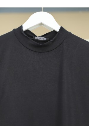 Dik Yaka Eteği Pliseli Penye İçlik -Siyah