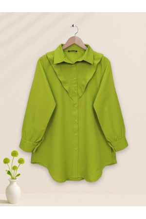 V-Front Patterned Shirt -PISTACHIO GREEN