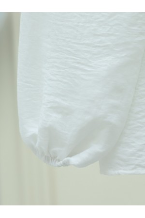 Bebe Yaka Dantelli Kolu Lastikli Gömlek -Beyaz