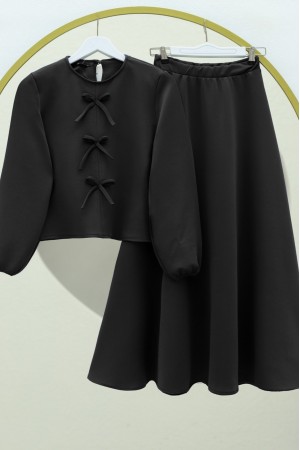 Scuba Suit with Bow Detail and Skirt -Black