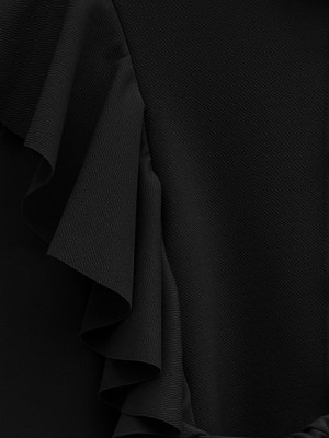 Düğme Detaylı Omuzu Fırfırlı Takım -Siyah