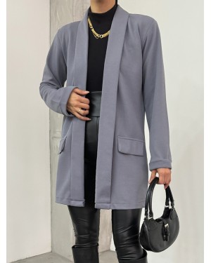 Crepe Jacket with Folded Collar and Sleeves and Pocket Detail -Grey