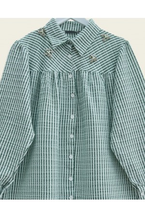 Striped Shirt with Stone and Bead Detail on Top -Green