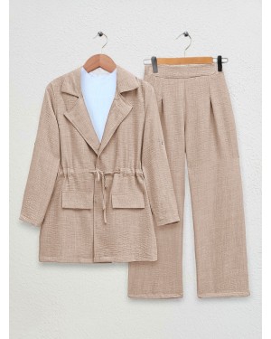 Kapaklı Tünel Köprülü Ceketli Keten Takım -Vizon