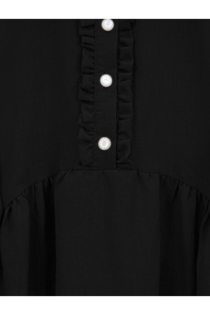 بدلة كتان بنصف أزرار مع كشكشة أمامية -أسود