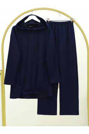Etek Ucu Lastik Detaylı Osyho Kumaş Kapşonlu Takım -Laci