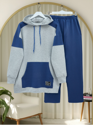 Kanguru Cepli Çift Renkli Takım -Gri