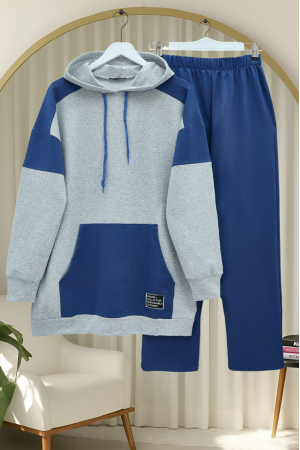 Kanguru Cepli Çift Renkli Takım -Gri