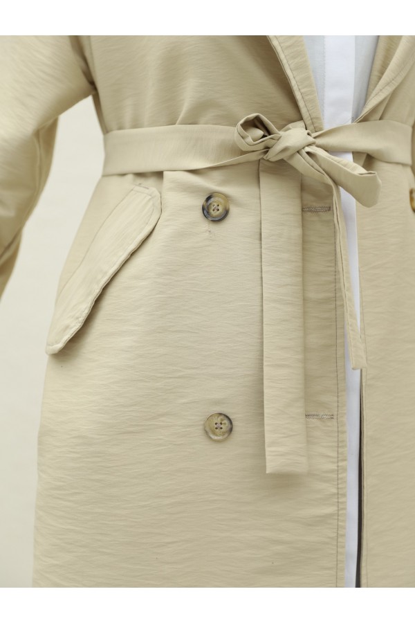 Belted Cape with Laced Cuff - Beige