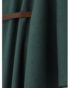 الكتف بأزرار والخصر مربوط خبأ المعطف -زمرد