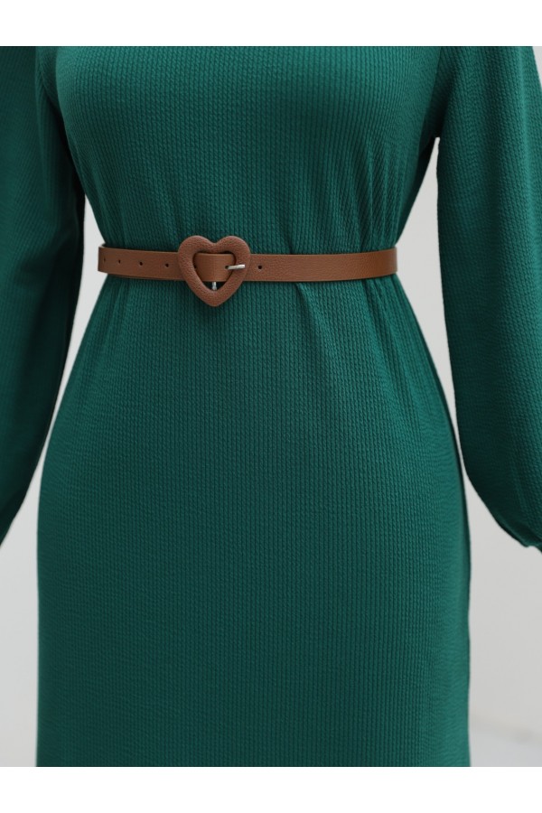 Turtleneck Corduroy Dress -Emerald