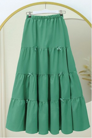 Kurdele Detaylı Parçalı Beli Lastikli Etek -Yeşil