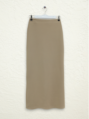 Beli Lastikli Krep Kalem Etek -Vizon