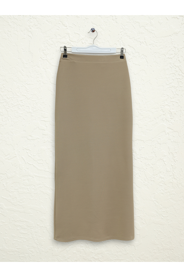 Elastic Waist Crepe Pencil Skirt -Mink color