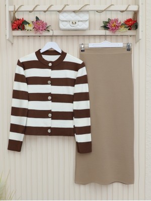 Beli Lastikli Krep Kalem Etek -Vizon