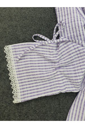 Laced Sleeve Striped Shirt -Lilac