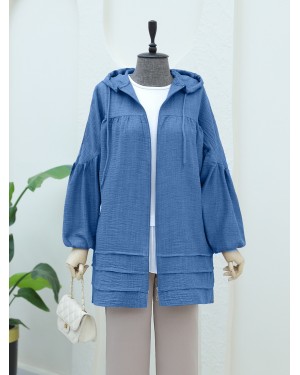 Yoke Pleated Double Pocket Hooded Cap -İndigo