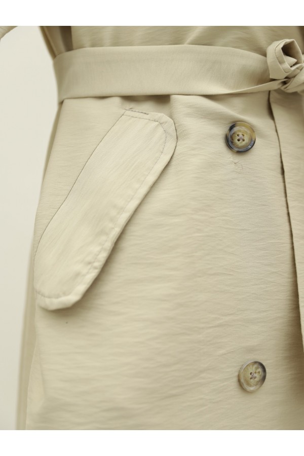 Belted Cape with Laced Cuff - Beige