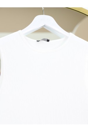 Sıfır Kol Yuvarlak Yaka İçlik  -Beyaz