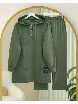 Çıtçıtlı  Arma Detaylı İkili Penye Takım  -Haki