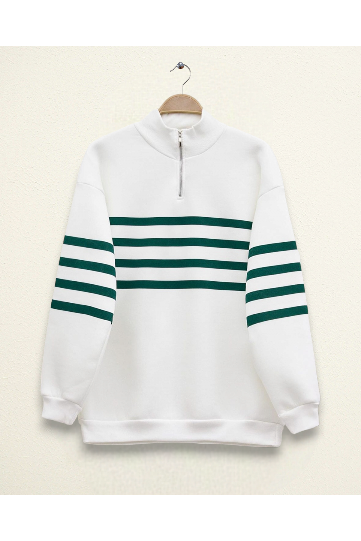 Fermuralı Uç İp Kıslık Polar Sweat (5004)-Zümrüt