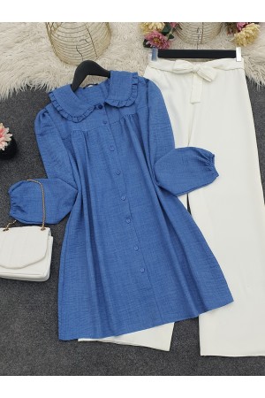 Bebe Yaka Boydan Düğmeli Tunik  -İndigo
