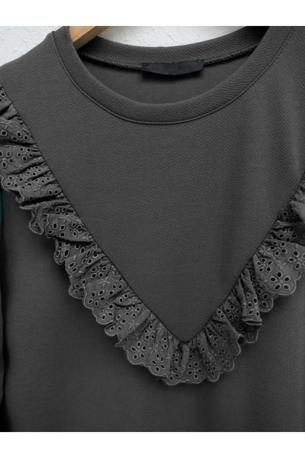 Lace Ruffle Long Tunic from Robe -Black