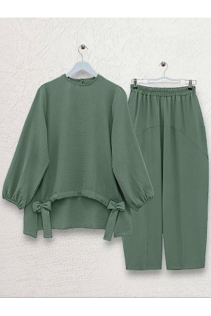 Önden Büzmeli Şalvar Pantolon Ayrobin Salaş Takım  -Haki