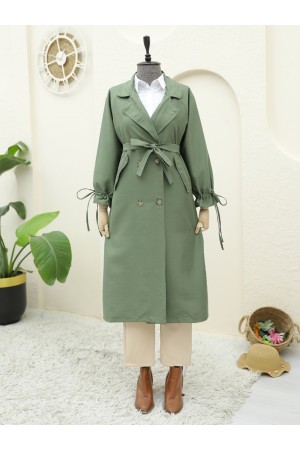 Kolu Manşeti Bağcıklı Kemerli Kap -Haki