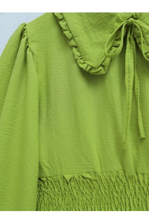 Baby Collar Long Sleeve Blouse with Elastic Waist -PISTACHIO GREEN