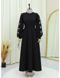 Kabartma Çiçekli Tül Kollu Kem...