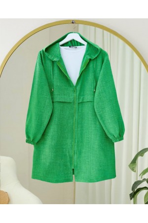Cep Detaylı Keten Kap  -Yeşil