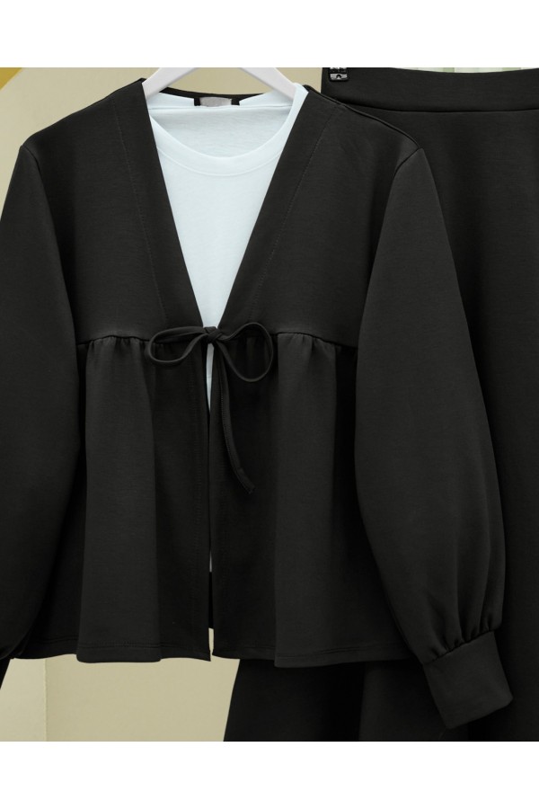 Oysho Suit with Tied Waist Skirt -Black