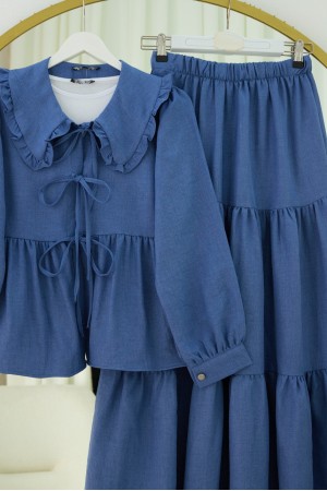 Lace-up suit with layered skirt detail -İndigo