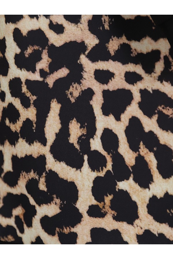 Leopar Desenli Cep Detaylı Fermuarlı Takım  -Siyah