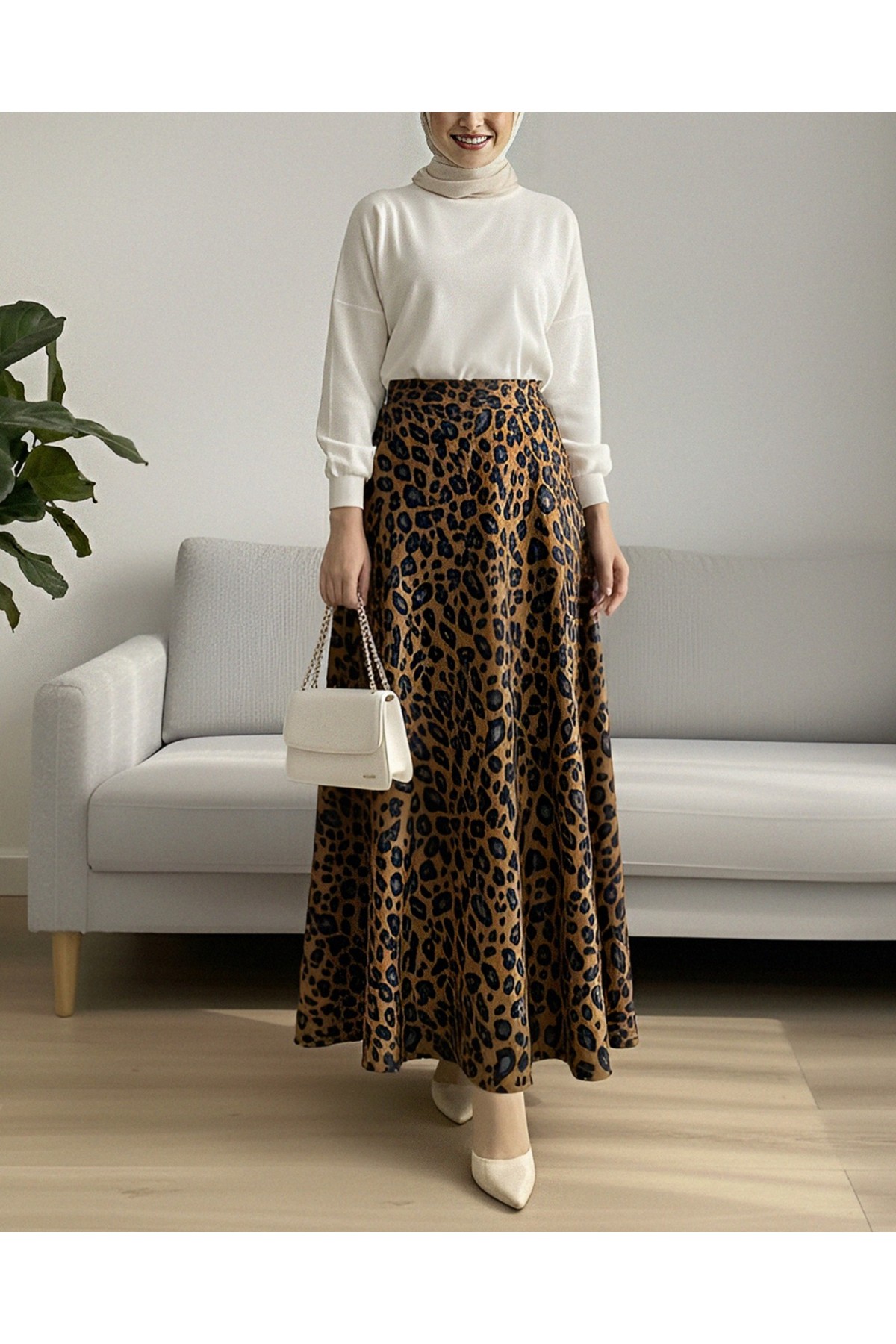 Leopard Print Scuba Skirt -Snuff